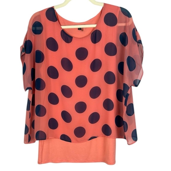 CHARLIE B Orange and Polka Dot Blue Boxy Blouse Size Medium - Picture 1 of 10